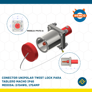 CONECTOR UNIPOLAR TWIST LOCK PARA TABLERO MACHO IP65 2/0AWG, 175AMP MODELO: P9170-11