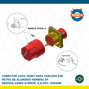 CONECTOR LOCK JOINT PARA TABLERO SIN MITRA DE ALUMINIO HEMBRA 3P 6AWG-4/0MCM, 0,6/1KV-500AMP MODELO: P9326-4
