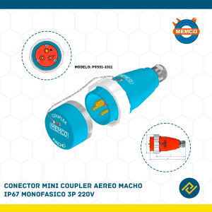 CONECTOR MINI COUPLER AEREO MACHO IP67 MONOFASICO 3P 220V MODELO: P9331-1011