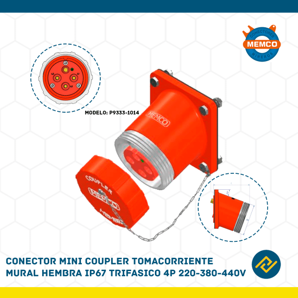 CONECTOR MINI COUPLER TOMACORRIENTE MURAL HEMBRA IP67 TRIFASICO 4P 220-380-440V MODELO: P9333-1014