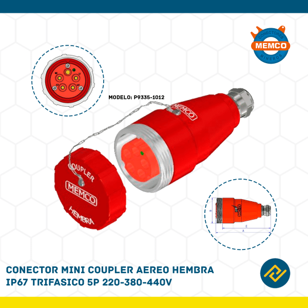 CONECTOR MINI COUPLER AEREO HEMBRA IP67 TRIFASICO 5P 220-380-440V MODELO: P9335-1012