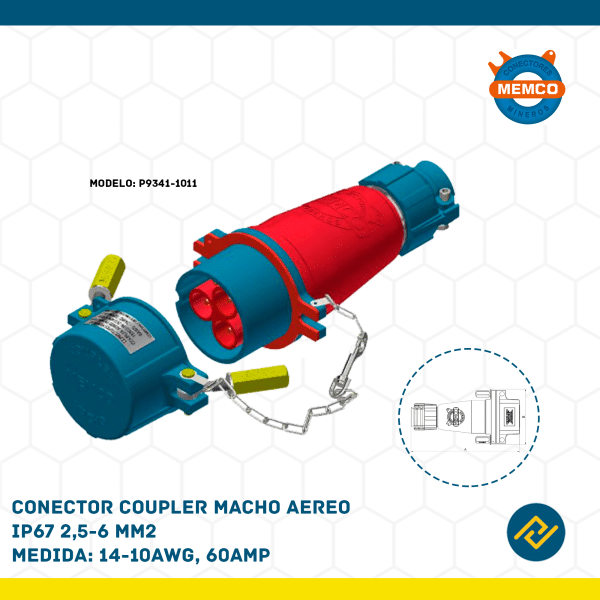 CONECTOR COUPLER MACHO AEREO IP67 2,5-6 MM2 14-10AWG, 60AMP MODELO: P9341-1011