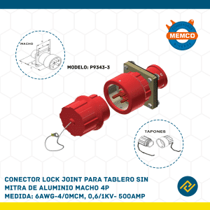 CONECTOR LOCK JOINT PARA TABLERO SIN MITRA DE ALUMINIO MACHO 4P 6AWG-4/0MCM, 0,6/1KV-500AMP MODELO: P9343-3