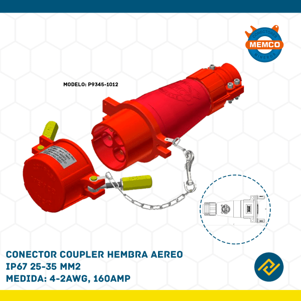 CONECTOR COUPLER HEMBRA AEREO IP67 25–35 MM2 4–2AWG, 160AMP MODELO: P9345-1012