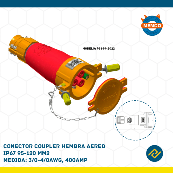 CONECTOR COUPLER HEMBRA AEREO IP67 95-120 MM2 3/0-4/0AWG, 400AMP MODELO: P9349-2022
