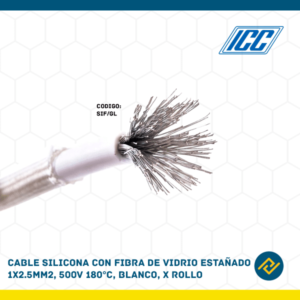 CABLE SILICONA CON FIBRA DE VIDRIO ESTAÑADO 1X2.5MM2, 500V 180°C, BLANCO X ROLLO