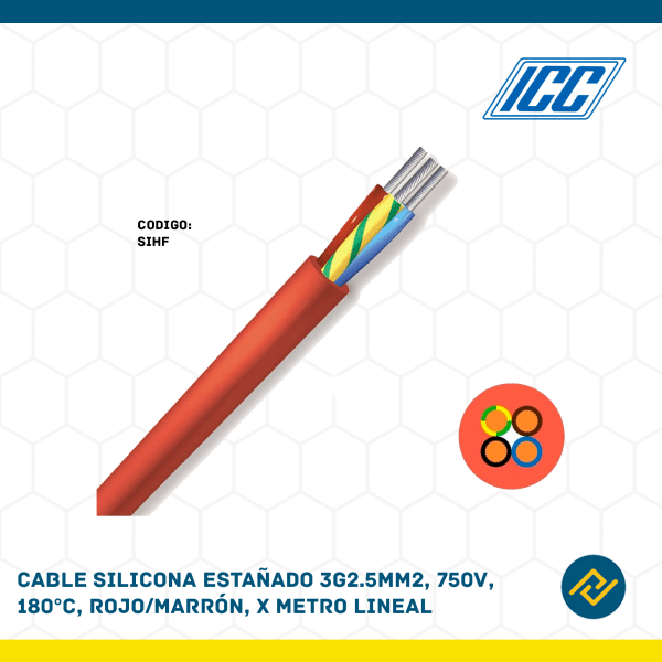 CABLE SILICONA ESTAÑADO 3G2.5MM2, 750V, 180°C, ROJO/MARRON X METRO LINEAL