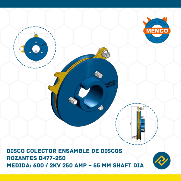 DISCO COLECTOR ENSAMBLE DE DISCOS ROZANTES B477-350 600/2KV 250AMP, 55MM SHAFT DIA