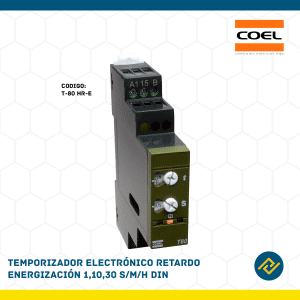 TEMPORIZADOR ELECTRONICO RETARDO ENERGIZACION 1, 10, 30 S/M/H DIN CODIGO: T-80 HR-E