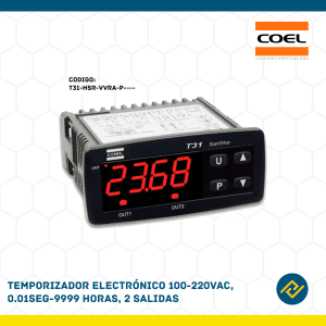 TEMPORIZADOR ELECTRONICO 100-220VAC, 0.01SEG-9999 HORAS, 2 SALIDAS CODIGO: T31-HSR-VVRA-P----