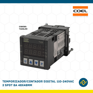 TEMPORIZADOR/CONTADOR DIGITAL 110-240VAC 2 SPDT 8A 48X48MM CODIGO: T42HLRR