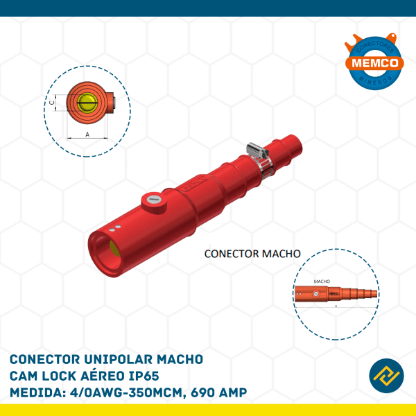 CONECTOR UNIPOLAR MACHO CAM LOCK AEREO IP65 4/0AWG-350MCM, 690AMP