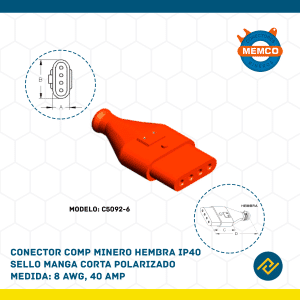 CONECTOR COMP MINERO HEMBRA IP40 SELLO MANGA CORTA POLARIZADO 8AWG, 40AMP MODELO: C5092-6
