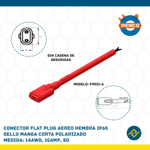 CONECTOR FLAT PLUG AEREO HEMBRA IP65 SELLO MANGA CORTA POLARIZADO 14AWG, 15AMP, SO MODELO: P9021-6