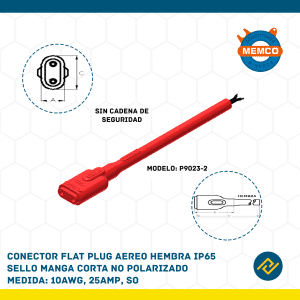 CONECTOR FLAT PLUG AEREO HEMBRA IP65 SELLO MANGA CORTA NO POLARIZADO 10AWG, 25AMP, SO MODELO: P9023-2