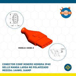 CONECTOR COMP MINERO HEMBRA IP40 SELLO MANGA LARGA NO POLARIZADO 14AWG, 16AMP MODELO: C5080-4
