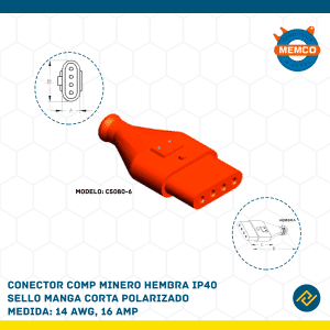 CONECTOR COMP MINERO HEMBRA IP40 SELLO MANGA CORTA POLARIZADO 14AWG, 16AMP MODELO: C5080-6