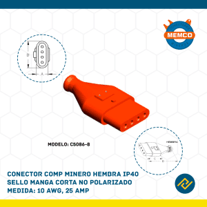 CONECTOR COMP MINERO HEMBRA IP40 SELLO MANGA CORTA NO POLARIZADO 10AWG, 25AMP MODELO: C5086-8