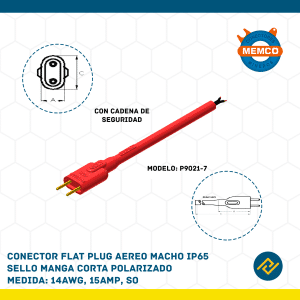CONECTOR FLAT PLUG AEREO MACHO IP65 SELLO MANGA CORTA POLARIZADO 14AWG, 15AMP, SO MODELO: P9021-7