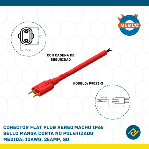 CONECTOR FLAT PLUG AEREO MACHO IP65 SELLO MANGA CORTA NO POLARIZADO 10AWG, 25AMP, SO MODELO: P9023-3