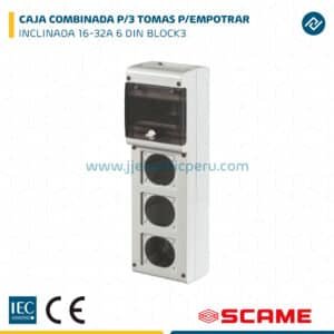CAJA COMBINADA P/3 TOMAS P/EMPOTRAR INCLINADA 16-32A 6 DIN BLOCK3 SCAME