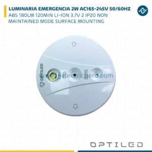 LUMINARIA EMERGENCIA 2W AC165-245V 50/60HZ ABS 180LM 120MIN LI-ION 3.7V 2 IP20 OPTILED