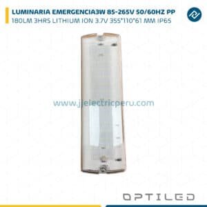 LUMINARIA EMERGENCIA 3W 85-265V 50/60HZ PP 180LM 3HRS LITHIUM ION 3.7V 355*110*61 MM IP65 OPTILED