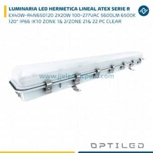 LUMINARIA LED HERMETICA LINEAL ATEX SERIE R 2X20W 100-277VAC 5600LM 6500K 120° IP66 OPTILED