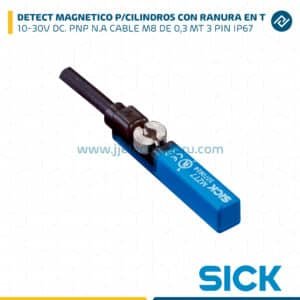 DETECTOR MAGNÉTICO P/CILINDROS CON RANURA EN T 10-30V DC. PNP N.A CABLE M8 0,3 MT 3 PIN IP67 SICK