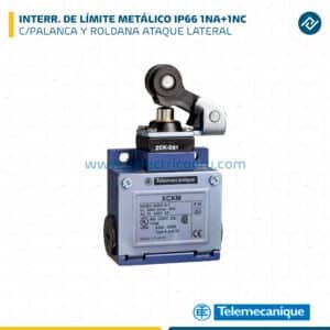 INTERRUPTOR LÍMITE METÁLICO IP66 C/PALANCA Y ROLDANA ATAQUE LATERAL 1NA+1NC TELEMECANIQUE