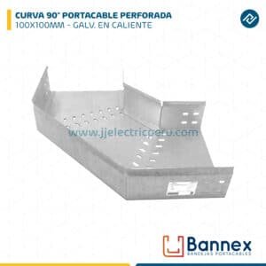CURVA 90° PORTACABLE PERFORADA 100X100MM ESPESOR 1.2MM/1.5MM GALVANIZADA EN CALIENTE BANNEX